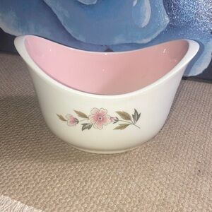 Antique Taylor Smith & Taylor MCM Floral Pink and White Ceramic Dish